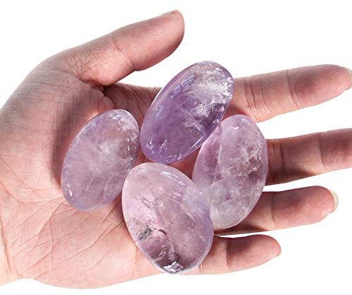 Amethyst Stein Handschmeichler - 4 Stück Amethyst Trommelstein Kristalle Kristallstein Nature Edelsteine, Seifenstein, Glatter Heilkristall, Sorgenstein