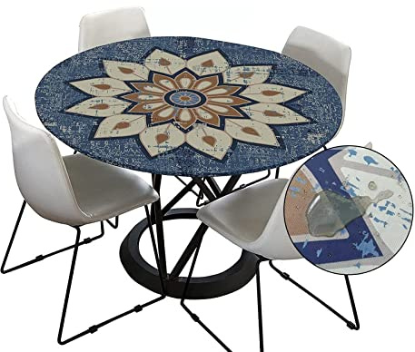Morbuy Mantel Elastico Ajustable Redondo, Mandala Imprimir Manteles Impermeables Antimanchas Lavable para Decoración Hogar Cocina Comedor Fiesta Cumpleaños Jardín (180cm)