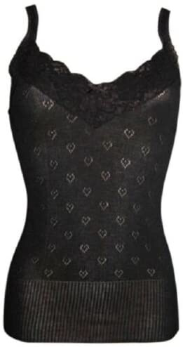 Top Linen (NW) Ltd Snowdrop Ladies Thermal Camisole Vest - Women Thermal Underwear Tops - Winter Warmer Vest for Girls - Made in UK (Black French V Neck Spencer, Medium)