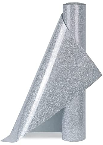 Glitter termiska vinylblad för termisk överföring textilfilm 30 cm x 100 cm silhuetter porträtt väska DIY (silver)