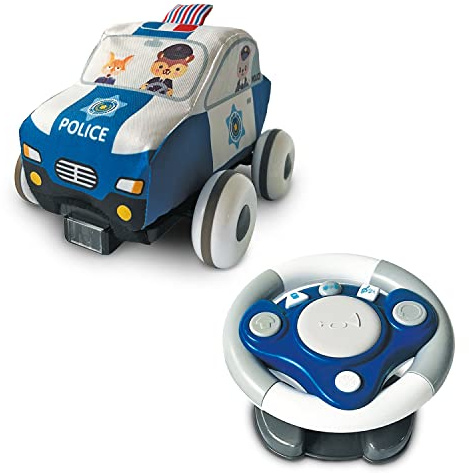 Mondo Toys - Coche de policía Esponja Suave - Esponja Suave Lavable a máquina - Mando a Distancia multifunción en el Volante - 5 Canciones Infantiles, 2 Canciones para Aprender,18 MIDIS-63736