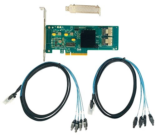 LSI 9201-8i - Tarjeta controladora Raid 6G HBA FW P20 9211-8i Modo IT ZFS FreeNAS unRAID SAS PCI E Tarjeta expansora + 2 SFF-8087 SATA