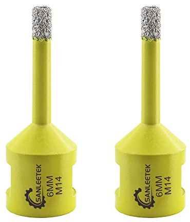 Punte per Trapano Diamantate 6mm - 2pezzi Brasatura Sotto Vuoto Fresa Diamantata per Ceramica Porcellana Marmo Granito M14 Filettatura SANLEETEK