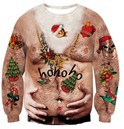 RAISEVERN Uomo Natale Felpe a Maglia Funny Manica Lunga Brutto Capelli Toracici Ugly Pullover Christmas, XL