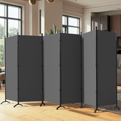 6 Panel Room Divider, Folding Privacy Screen Wall Divider for Room Separation, Freestanding Room Partitions for Home Office Dorm Decor,Grey