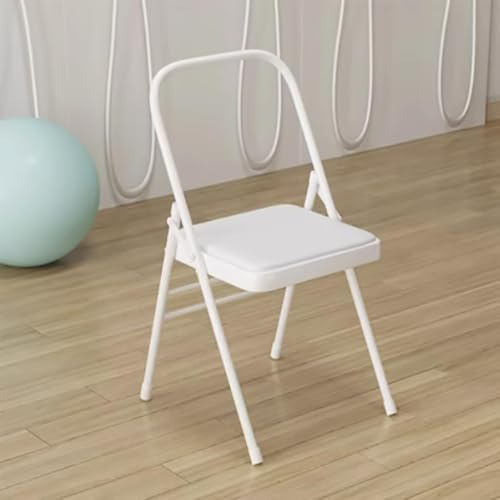 HEYBB Chaise pliante de yoga, chaise auxiliaire en métal, chaise portable renforcée dos nu (blanc)