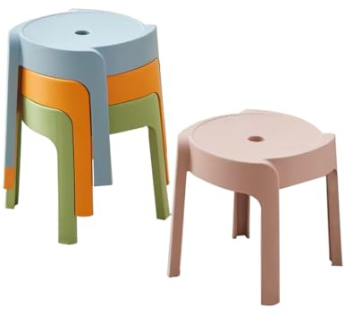 Lot de 4 tabourets empilables en plastique léger compact et léger pour salon, salle de bain, balcon, chambre à coucher, tabouret imperméable pour intérieur, extérieur, 27 x 29,5 cm