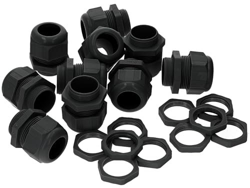 Kalitec Lot de 10 presse-étoupes M50 en plastique 24,0-38,5 mm I Contre-écrou M50 en plastique noir I Passe-câbles étanche I Kit de presse-étoupes M50