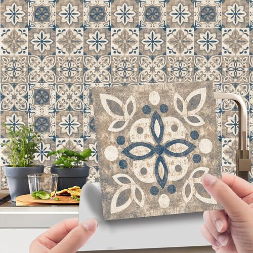 25pc Tile Stickers,Retro Traditional Wall Tile Transfers Stickers Self-Adhesive Peel and Stick Waterproof Kitchen Bathroom DIY Backsplash (6x6in,15x15cm)