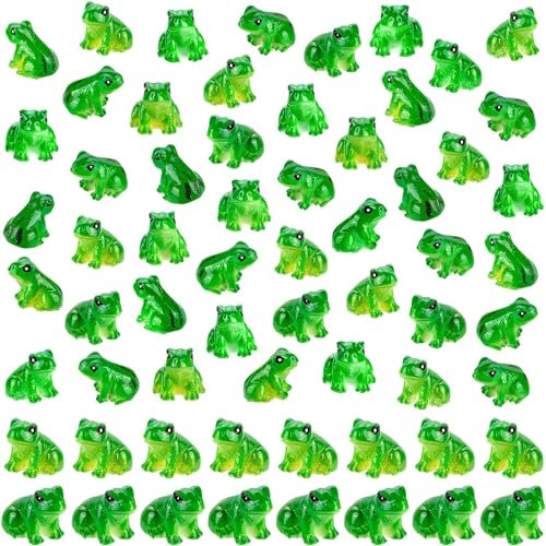 SYOZPXY 60 Mini Resin Frogs, Miniature Green Resin Frog Statues, Realistic and Cute Frog Animal Models for Craft Decorations