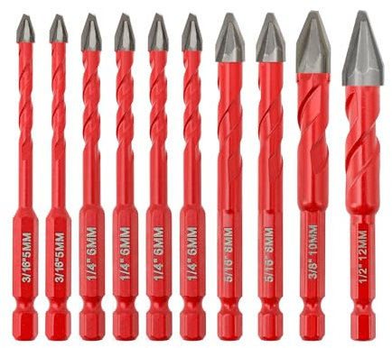 FOCSTOL Set de Foret Sec - Foret Excentrique à Tête Oblique avec Changement Rapide Tige Hexagonale pour Bois Plastique Carrelage Matériaux Plus Souples 10 pièces (5mm*2+6mm*4+8mm*2+10mm+12mm)