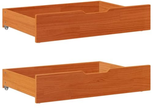 vidaXL Bettschubladen 2 STK., Bettkasten Holz Aufbewahrung mit Rollen, Bett Schublade Bettauszug, Bettschubkasten Schubkasten, Wachsbraun Massivholz Kiefer