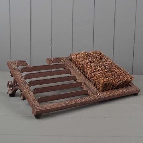 Cast Iron Brown 3 in 1 Wellington Boot Scraper with Brush Rustic Shoe Jack Cleaner Footwear Vintage Ornate Dirty Remover Tools Indoor Outdoor