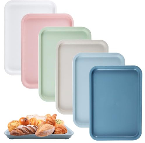 Velicber 6 Piezas Bandeja Plastico Rectangular, Bandejas para Servir Comida, 25x18cm Bandeja Antideslizante Pequeña, para Servir Comida para Comedor Cocina (6 Color)