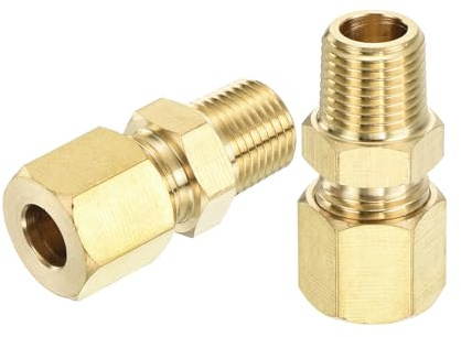 sourcing map 3Pcs Brass Compression Tube Fitting, 1/4 Tube OD x 1/8 NPT Male Connector Straight Coupling Adapter Union Fittings