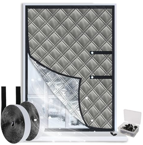 Housse Isolante Fenêtre 150x200cm Ajustable - 3 Couches Renforcées Anti-Froid/Bruit - Compatible Toutes Fenêtres (Pièce/Grenier/Camping-Car) - Bloque les Courants d'Air