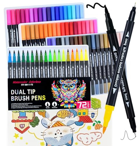 PTAZSCTC 72 Colors Dual Markers Brush Pens,0.4MM Fine Point Art Marker, Double Tip Coloring Brush Pens Paint Marker for Adult Hand Lettering, Drawing,Doodling,Painting