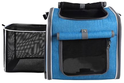 ZAICOLER Panier Vélo pour Chien Supporte Jusqu'à 8 Kg Extensible et Pliable 4 Portes et 4 Compartiments en Filet Sac à Dos de Transport pour Animaux Cadre Métallique Tissu Oxford (Blue)