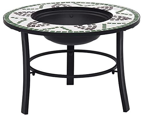 LoogCape Eldstad mosaik, keramik, grön, 68 cm med trebensram för trädgård, terrass, dekoration, värme och komfort utomhus