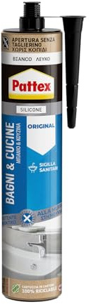 PATTEX Bagni&Cucine Original Silicone Bianco, Silicone Cucina e Bagno Resistente alla Muffa, Sigillante Impermeabile e Multimateriale, 1 Cartuccia da 280 ml