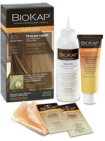 BIO KAP Nutricolor Haarfarbe ohne Ammoniak, Haarfärbung, pflegt, färbt und repariert, 8.0 Hellblond, 140 ml