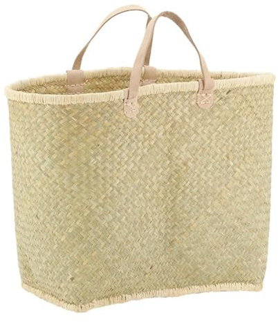 AUBRY GASPARD - Cabas Palmier Naturel Tressé Poignées Cuir - 50 x 30 x 35-47 cm - 0.53 kg - Artisanat - Fond Plat Stabilité - Idéal Courses Loisirs Plein Air