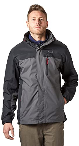 Peter Storm Men’s Pennine Jacket with Rollaway Hood and 4 Zipped Pockets, Waterproof, Breathable, Lightweight & Adjustable Raincoat (UK, Alpha, L, Regular, Regular, Grey)