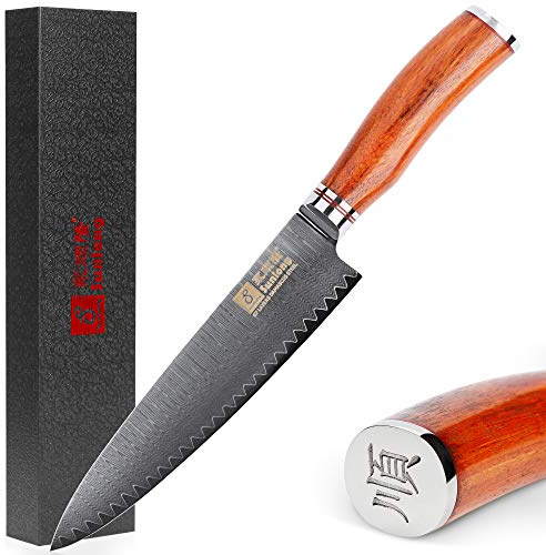 Sunlong kockknivar 20 cm Gyuto – japansk damaskusstål – naturligt rosenträhandtag