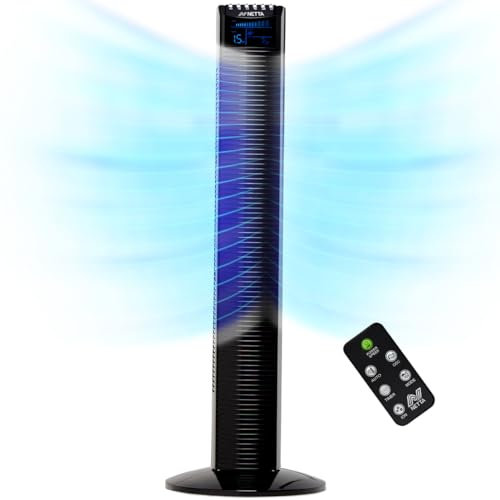 NETTA Tower Fan, 36 Inch Oscillating with Remote Control, LED Display, 3 Speed Settings With 8 Hours Timer, Bladeless Floor Fan for Bedroom Living Rooms Kitchen Home Office - Black