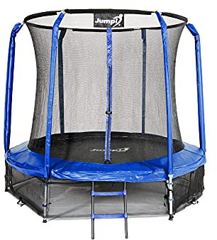 Trampolín 244cm,Entretenimiento Familiar,de jardín 8 FT Maxy Comfort, recinto de Seguridad con Malla Interior Especial,muelles de césped, Escalera, colchoneta para Saltar, para niños y Adultos (Azul)