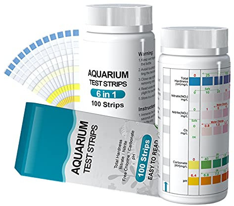 Lot de 100 bandelettes de test 6 en 1 pour aquarium, test du pH nitrite, nitrate, chlore, dureté carbonatée générale, eau salée, eau douce d'aquarium