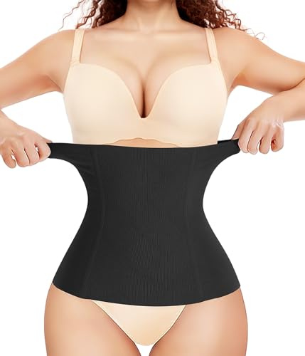 Bingrong 2 in 1 Waist Trainer for Women Postpartum Belly Band Maternity Recovery Belt Seamless Girdle Tummy Control Body Shaper Shapewear (Black, S)