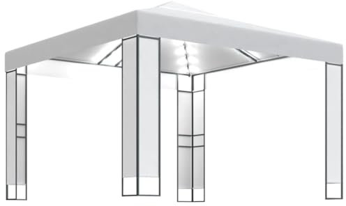 vidaXL Tonnelle avec Double Toit et Lumières LED Belvédère de Jardin Pavillon d'Extérieur Tente de Réception Chapiteau Barbecue 3x3 m Blanc