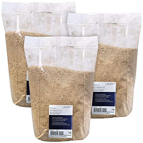 Carlo Milano Räucherwürzhölzer: Räuchermehl zum Aromatisieren von Grillgut, 100% Hickoryholz, 3X 1 kg (Räucherhölzer, Räucherwerk aus Holzspan, Backofen)