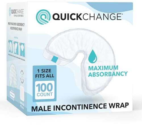 QuickChange Men's Incontinence Wrap, Maximum Absorbency Catheter Alternative for Males with Reduced Mobility | 17 Ounce Capacity, Adjustable Size, 100-Count