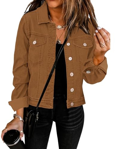 Vetinee Women's Denim Jackets Button Down Stretch Boyfriend Jean Jacket