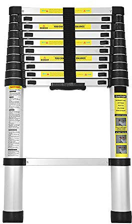 Ikodm Teleskopstege 3,2 m aluminiumstege, utdragbar stege, multifunktionsstege, 11 stegar, halkfri hopfällbar stege, stående stege, 150 kg lastkapacitet