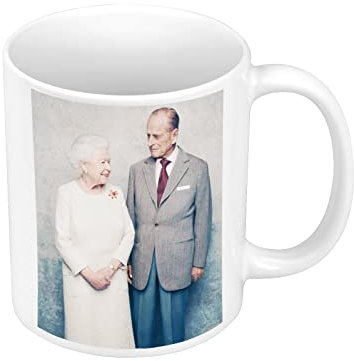 Fabulous Keramische Becher 325ml Queen Elizabeth II und Prinz Philip 2018 Modernes Foto Vintage Königin von England