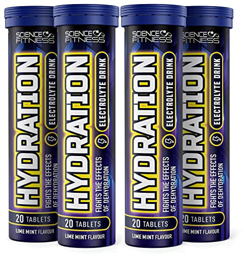 Hydration Tablets with Electrolytes by Science Fitness | 80 Rehydration Effervescent with Electrolytes & Added Vitamins| Refreshing Mint Lime Drink Full of Minerals | 20 Tablets (4 Tubes)