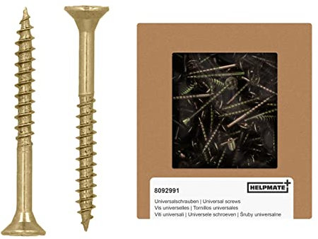 HELPMATE - Vis universelles tête fraisée 4x40 passivées jaune - 225 vis à bois avec entraînement PZ 2 et filetage partiel - Boulons pour panneaux de particules pour l'intérieur & l'extérieur protégé