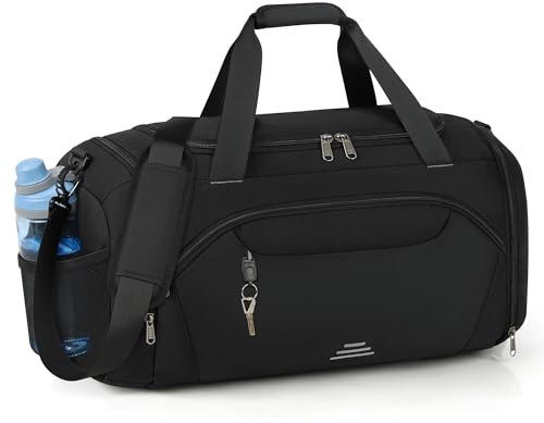 Sports Gym Bag Mens with Shoes Compartment Travel Duffle Bag Large Water Repellent Swimming Weekend Overnight Holdall Bags Women 40L Black