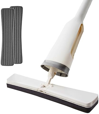 Balai à franges papillon à pression facile, Balai éponge avec Fonction Essorage, 180 Rotation Balai Serpillère Absorbant, Serpillere pour Nettoyage avec 2 Têtes en éponge pour Maison, Bureau