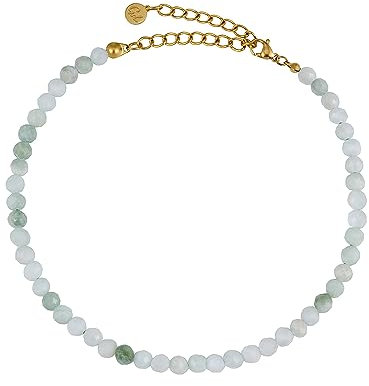 GD GOOD.designs Fussketten für Frauen mit echten Jade Perlen 4mm - Wasserfest - Naturstein Fußkettchen Grün mit verstellbaren Verschluss in 18K Gold