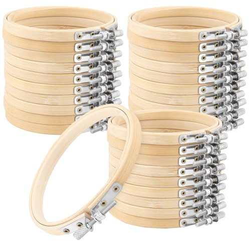 TAICHEUT 30 aros pequeños de bordado de bambú de 4 pulgadas, mini aro de punto de cruz de 10 cm, anillos de bordado para arte, manualidades