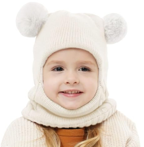 AYPOW Baby Kinder Wintermütze Sturmhaube für 1-6 Jahre, Multifunktions Thermo Winddichte Strickmütze Schalmütze für Mädchen Jungen Kleinkinder, Fleece Gefütterte Schlupfmütze Kapuze für Outdoor