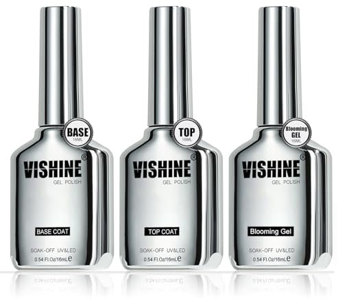 Vishine Set 3pcs 16ml Base et Top Coat & Gel Blooming Effet Marbré Finition Brillante avec Effet de Diffusion, Longue Durée Soak Off pour Ongles UV LED Design Nail Art