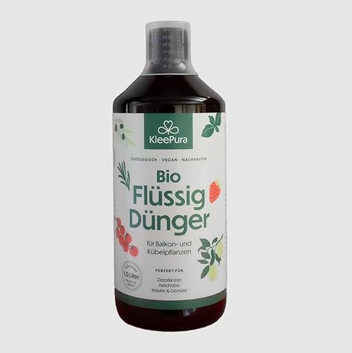 KleePura Bio Flüssigdünger, 1 Liter, Organischer NPK BioVolldünger (3,0-0,3-5,0) mit Algen- und Brennesselextrakt, für Balkon und Terrasse & alle Kübelpflanzen