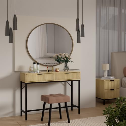 Vicco Tavolo da toilette Lennox, Rovere 100 x 75 cm senza specchio | senza specchio · 2 Cassetti · Da terra · Struttura in metallo stabile · Frontali scanalati