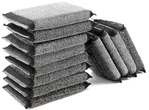 12 Stück Scheuerschwamm Topfreiniger Spülschwamm Waschbar,Stahlschwamm Küchenschwamm Zweiseitig Putzschwamm,Multipurpose Wire Dishwashing Rags für Töpfe,Geschirr,Spülen