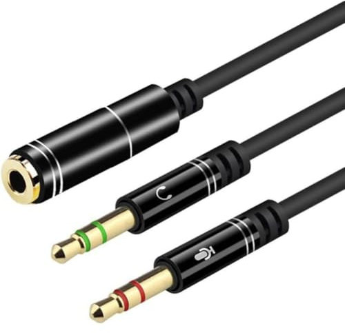 Headphone Mic Splitter 3.5mm Jack Audio Mic Braided Adapter Aux Female to 2 Male PC Headset Microphone Cable Compatible with Gaming Headset, Earphone, Speaker, Desktop, Laptop